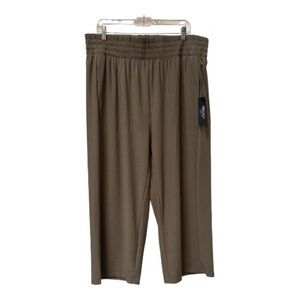 Jones New York Olive Green Wide Leg Elastic Waist Pants Size 2X Plus Pull on